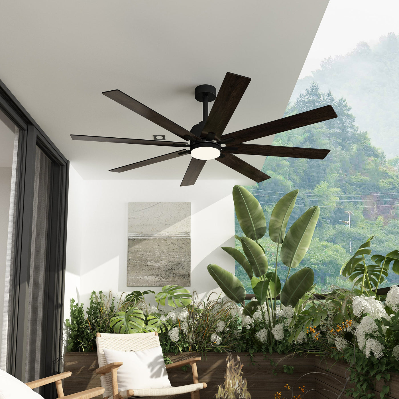 31" Modern Dark Brown Ceiling Fan with Dual-Tone Blades and 3-Color LED Light