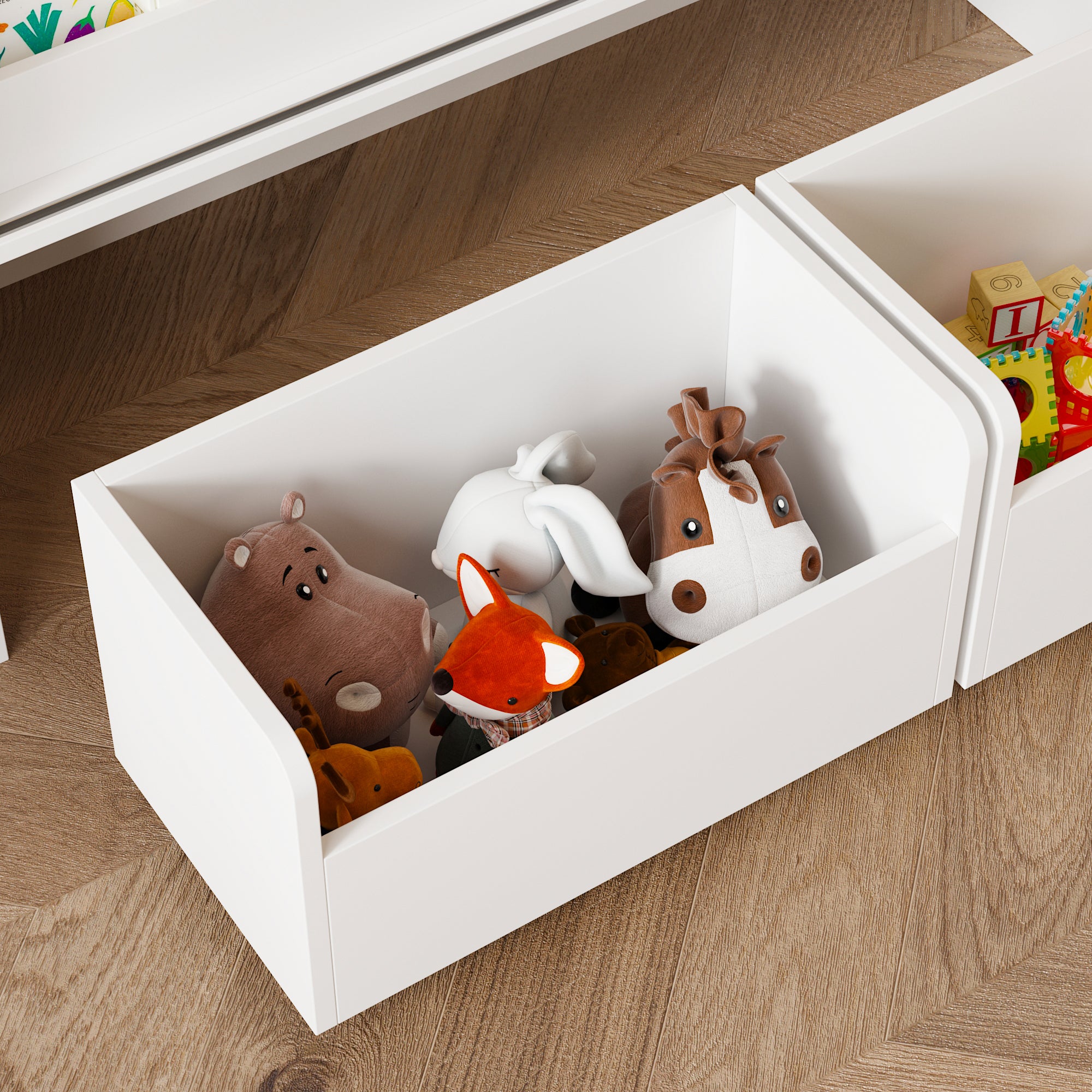 39.4 inch Modern White Kids Bookcase with Magnetic Whiteboard Doors