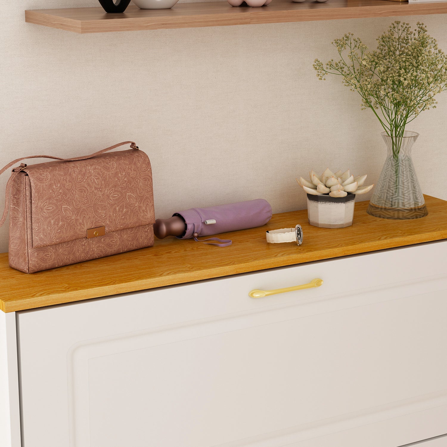 Modern Shoe Storage Cabinet with 3 Compartments & 1 Locker Shoe Cabinet Organizer for Entryway