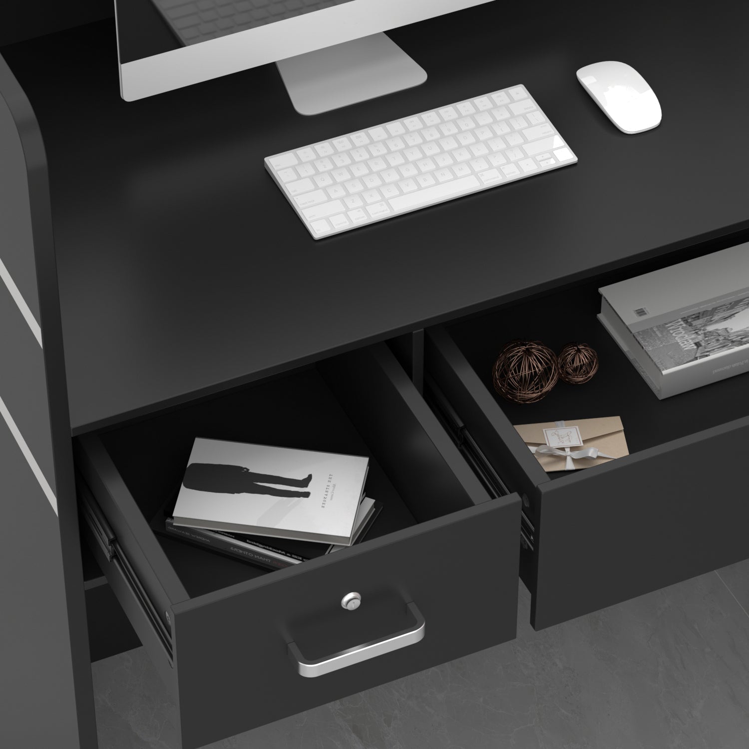 Modern Wooden Reception Desk Computer Table with Filing Cabinet Lockable Storage 47"W