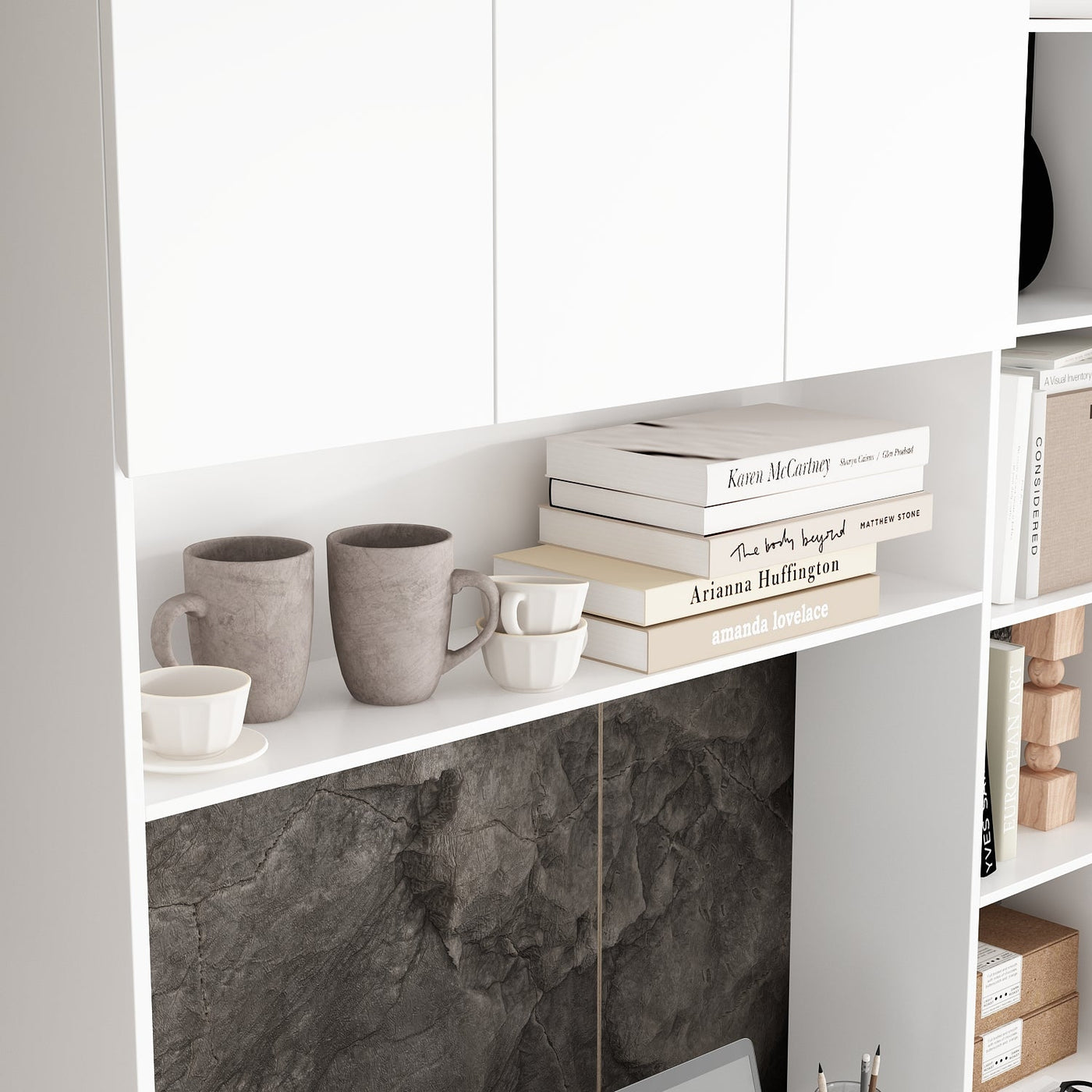 94.5" Modern White Desk with Hinged Doors and Pull-out Drawers
