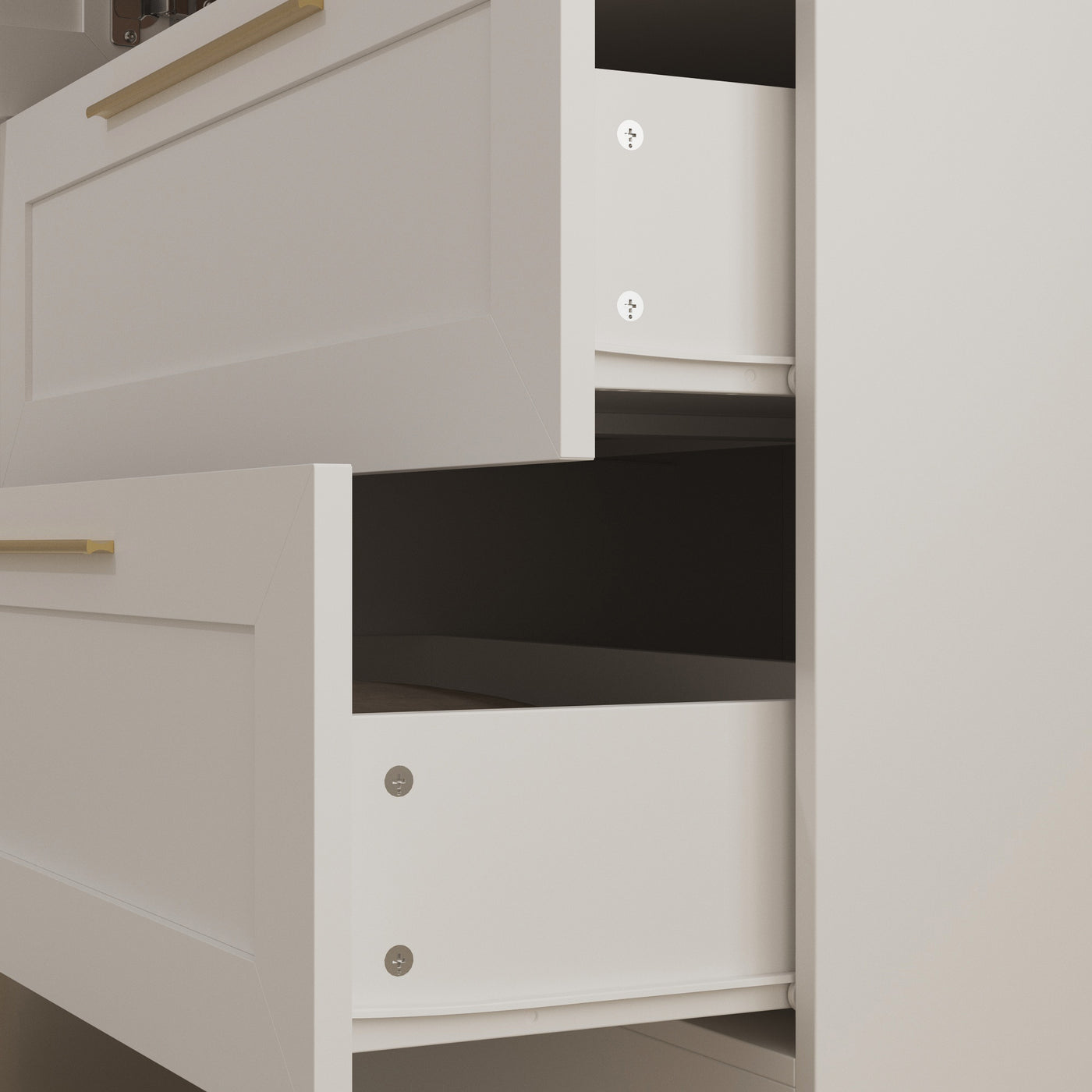 White armoire with mirror door, top cabinets, and lower drawers