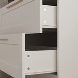 White armoire with mirror door, top cabinets, and lower drawers