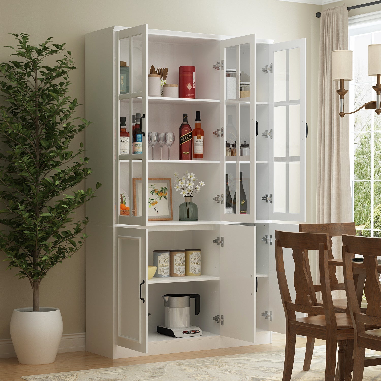 78.7'' H x 47.2'' W Freestanding Wood Bookcase with 3 Glass Doors