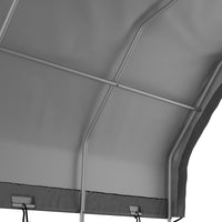 Close-up of a gray canopy with metal frame on a white background