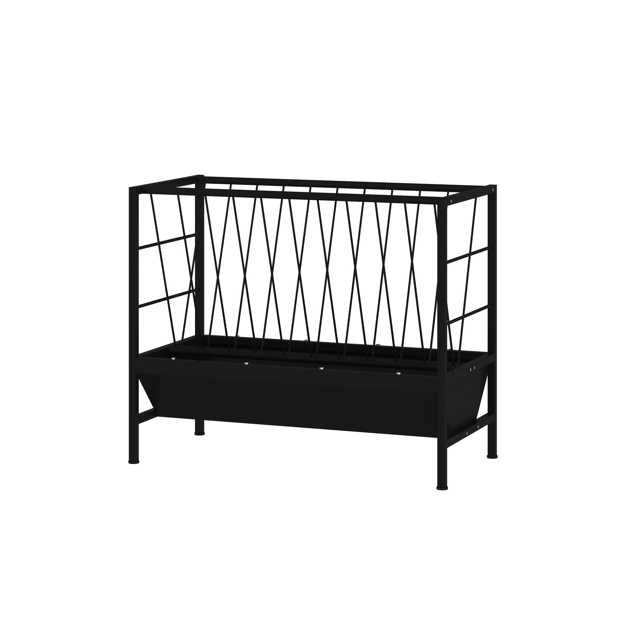 Black metal bed frame on a white background