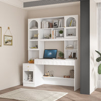 62.4" Modern White Desk with Hutch, Open Shelves and Cabinets