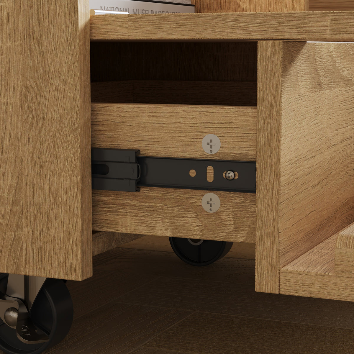 18.9" Creative Brown Nightstand with Robot Shape and Movable Wheels, view 9