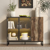 47.2 inch Black Sideboard Buffet Cabinet with LED Lights and Glass Doors