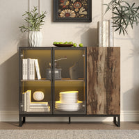 47.2" Black Sideboard Buffet Cabinet with LED Lights and Glass Doors
