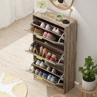 Entryway Shoe Storage Cabinet with 3 Flip Drawers Wood Shoe Cabinet Shoe Organizer with Mirrored Front