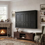 65.7 inches Black Wall‑Mount Hidden TV Media Cabinet with 4 Panel Doors, Fits Up To 60 Inch TVs