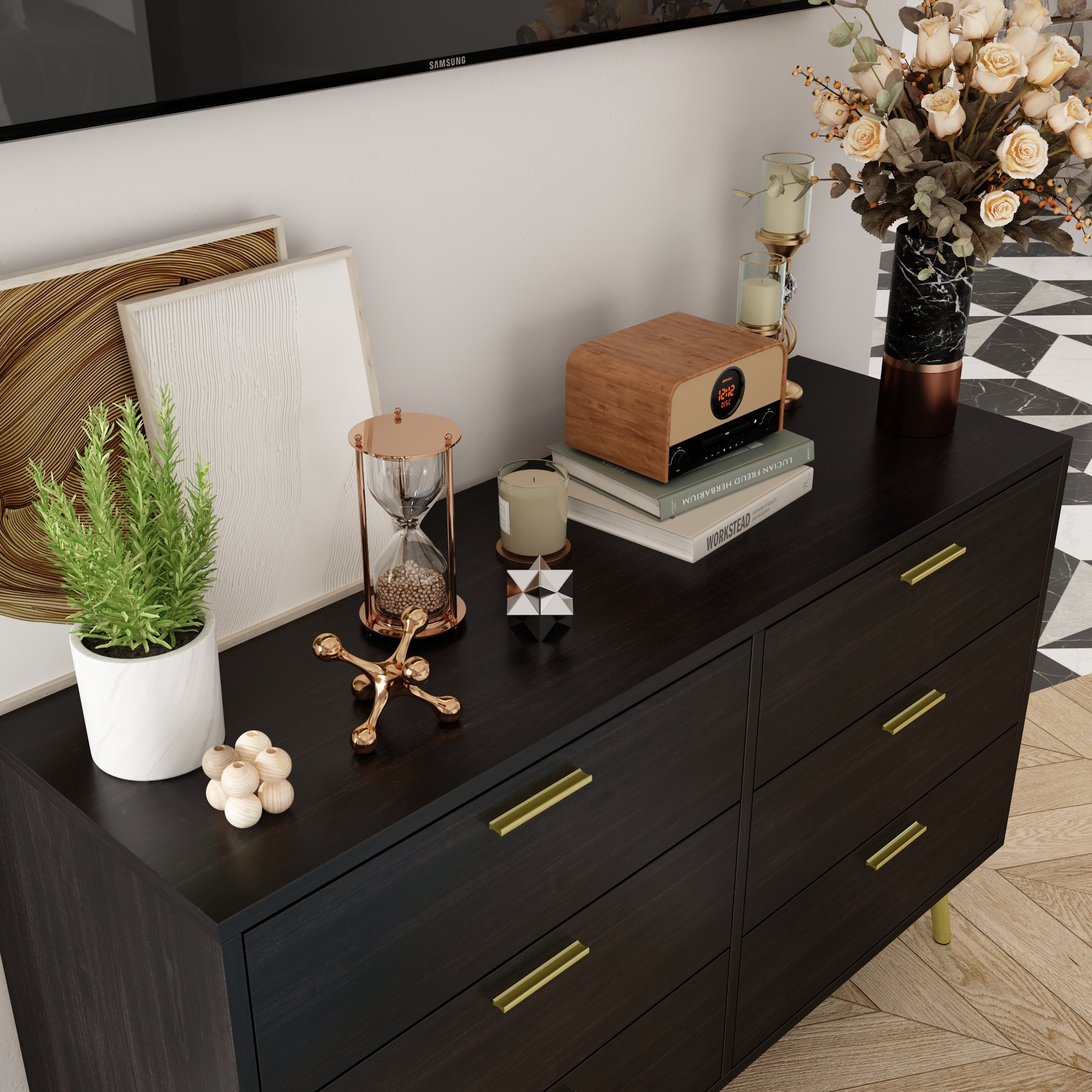 Modern Sideboard Double Dresser with 6 Drawers