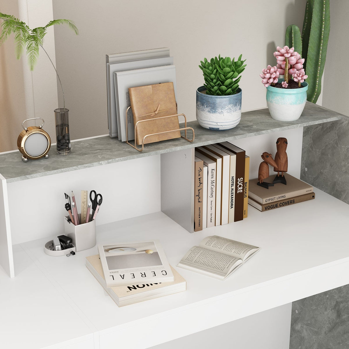 86.6" Modern Minimalist White Rectangular Reception Desk With Open Shelves