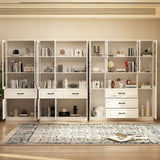 141.7 inches Modern White Bookcases and Display Cabinets With Corner Shelf Storage