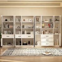 Vila 141.7" White Bookcases & Display Cabinets with 6 Drawers and Open Shelf