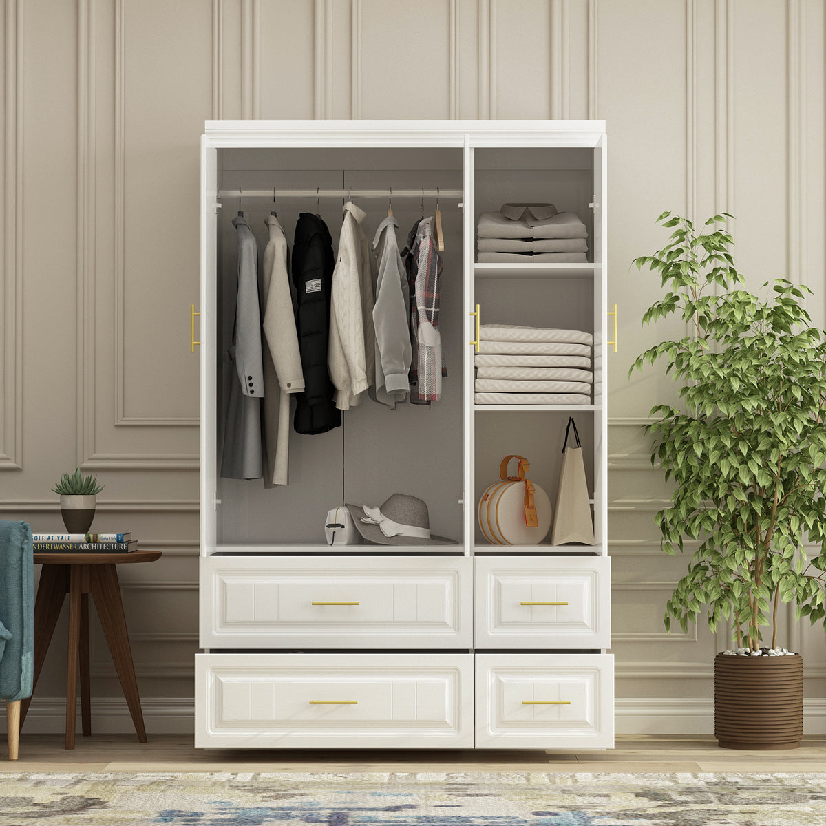 Wardrobe Heavy Duty Clothes Closet Storage Cabinet Armoire with Metal Handles for Small Living