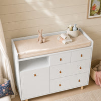 45" Modern White/Grey Changing Table Dresser with 4 Drawers and Open Shelf