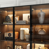 78.7 inch Modern Brown Display Case with LED Lights & 4 Tempered Glass Doors