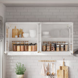 63.4 inch Modern White Wall Mounted Kitchen Cabinet with 4 Glass Doors