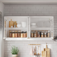 63.4" Modern White Wall Mounted Kitchen Cabinet with 4 Glass Doors