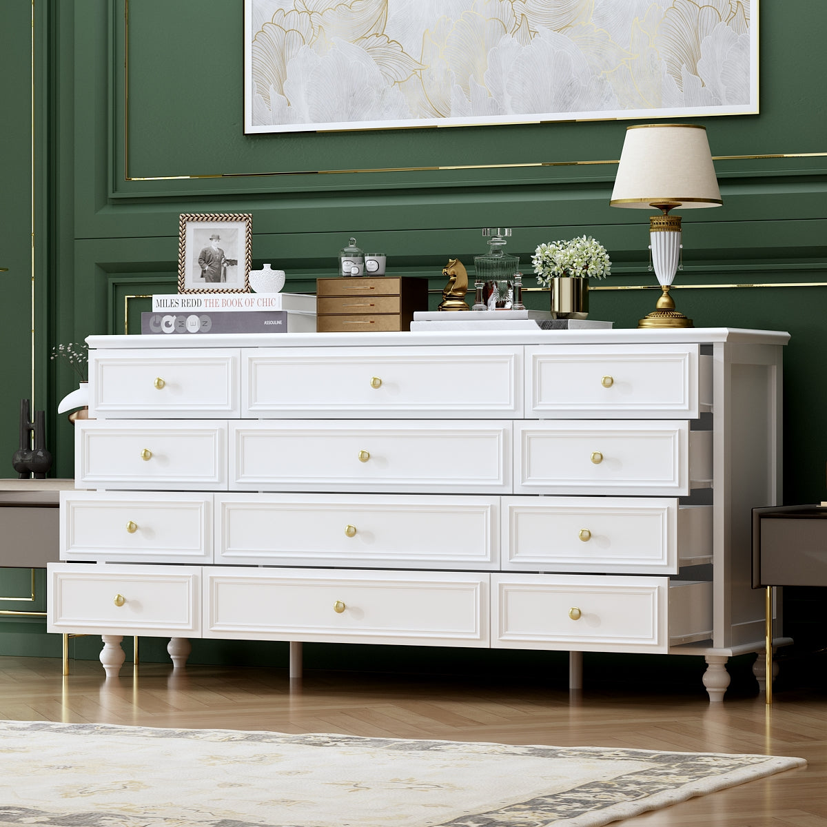 Dresser with 12 Drawers Chest of Drawers Triple Dresser Wide Console Table