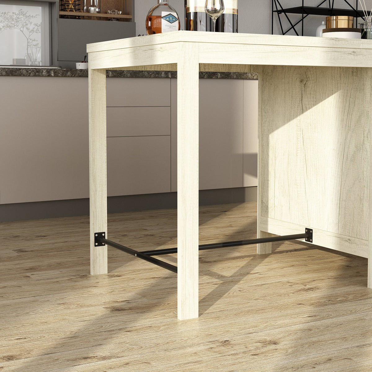 63" Industrial Natural Kitchen Island With Black Glass Door Storage Cabinets