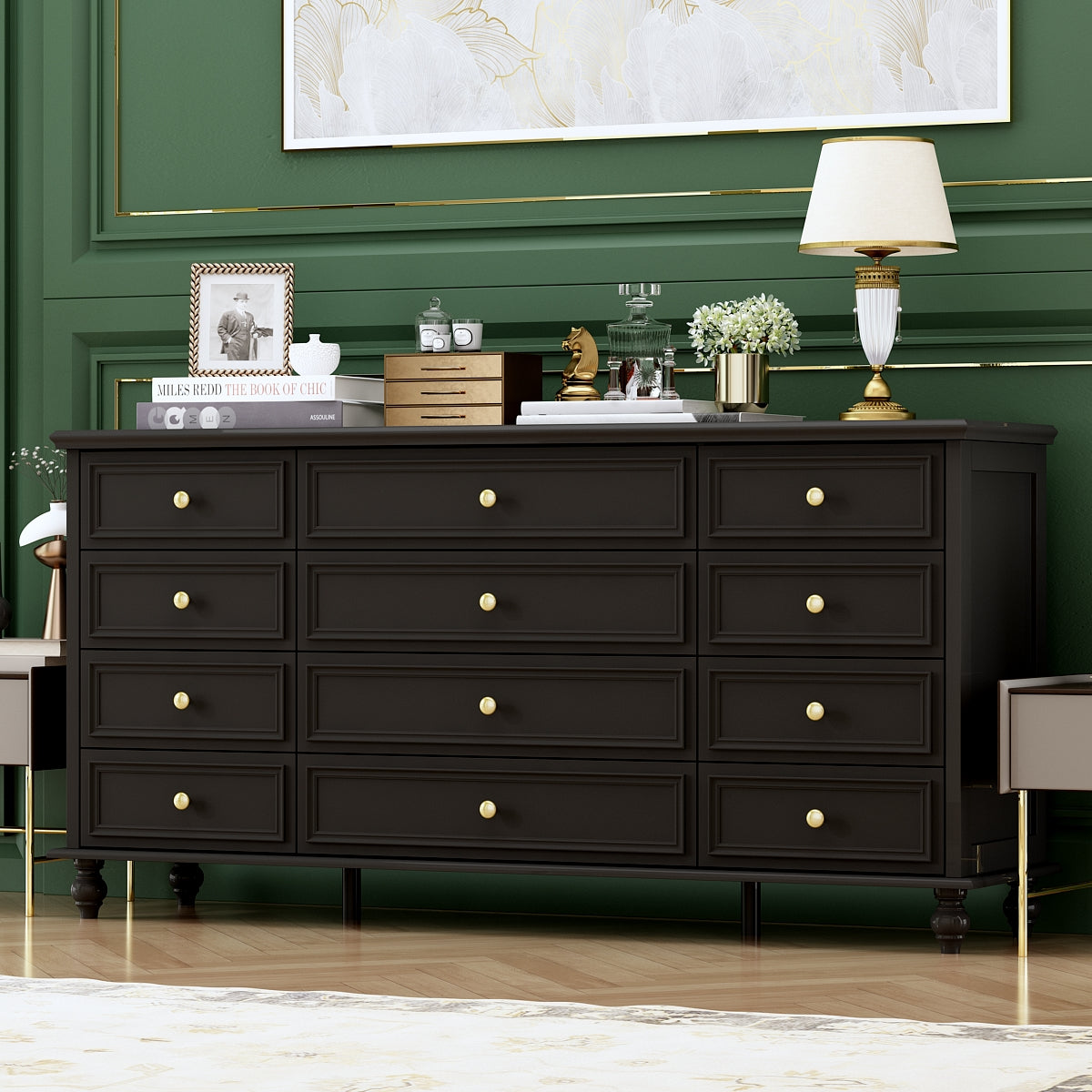 Dresser with 12 Drawers Chest of Drawers Triple Dresser Wide Console Table