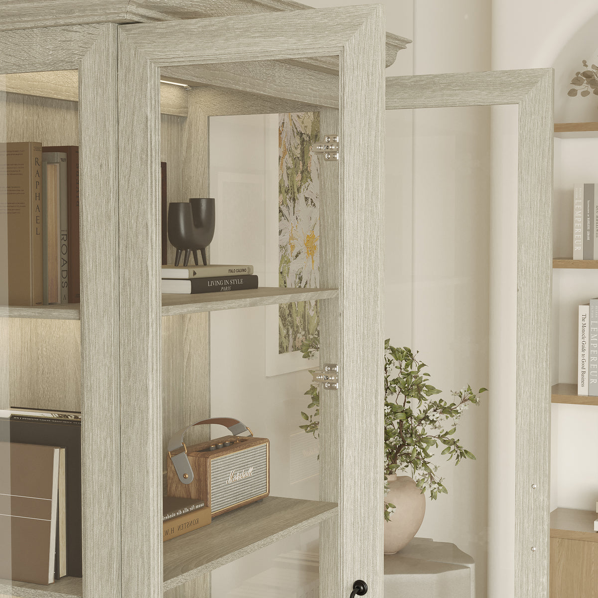 37 inches 4-Tier Display Bookcase With Glass Door And Light