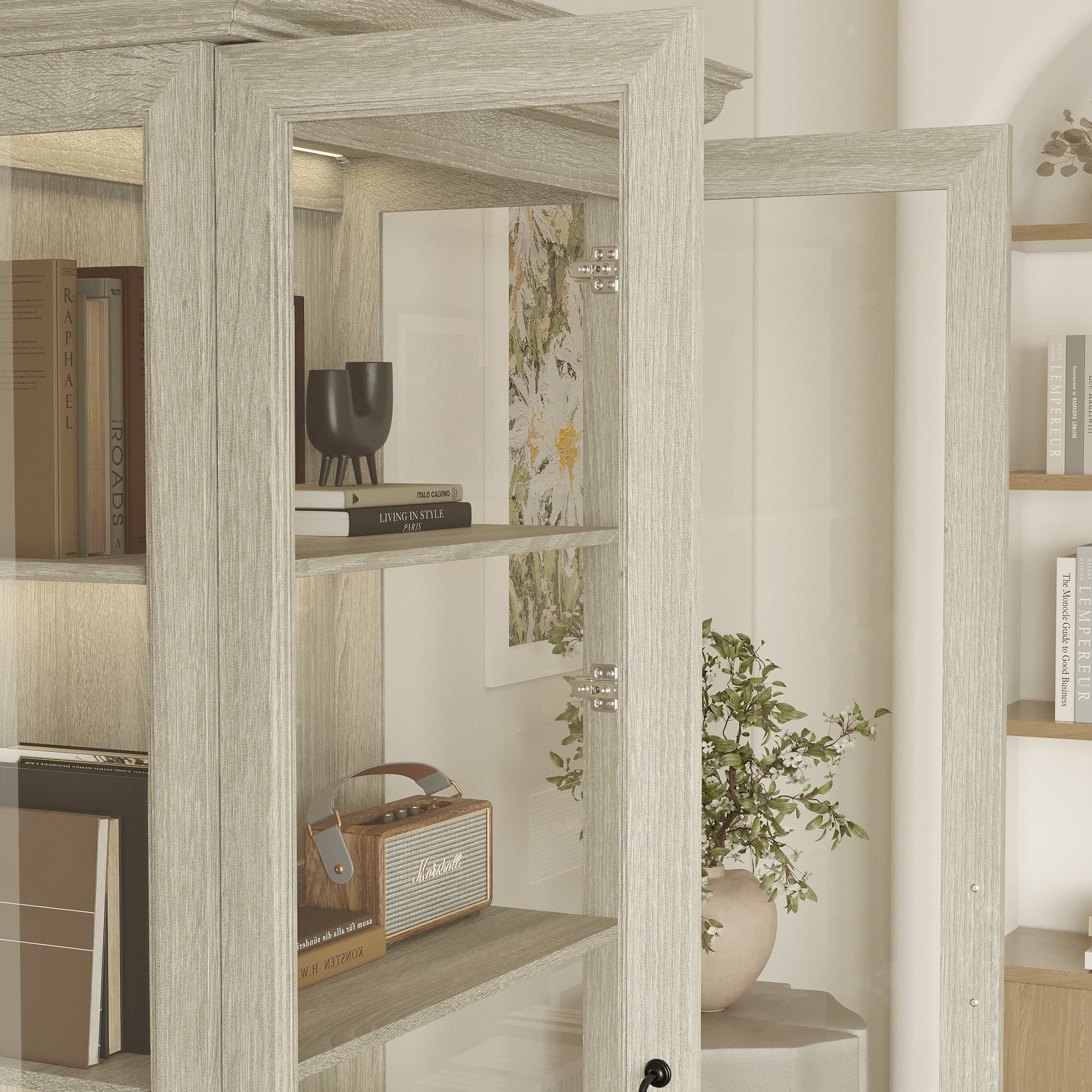 69.3'' H X 32.5'' W 4-Tier Display Bookcase With Glass Door And Light