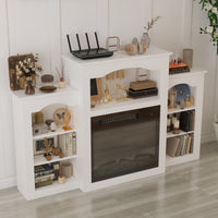 58.8" Modern Classic White TV Stand With Light Electronic Fireplace Open Shelves