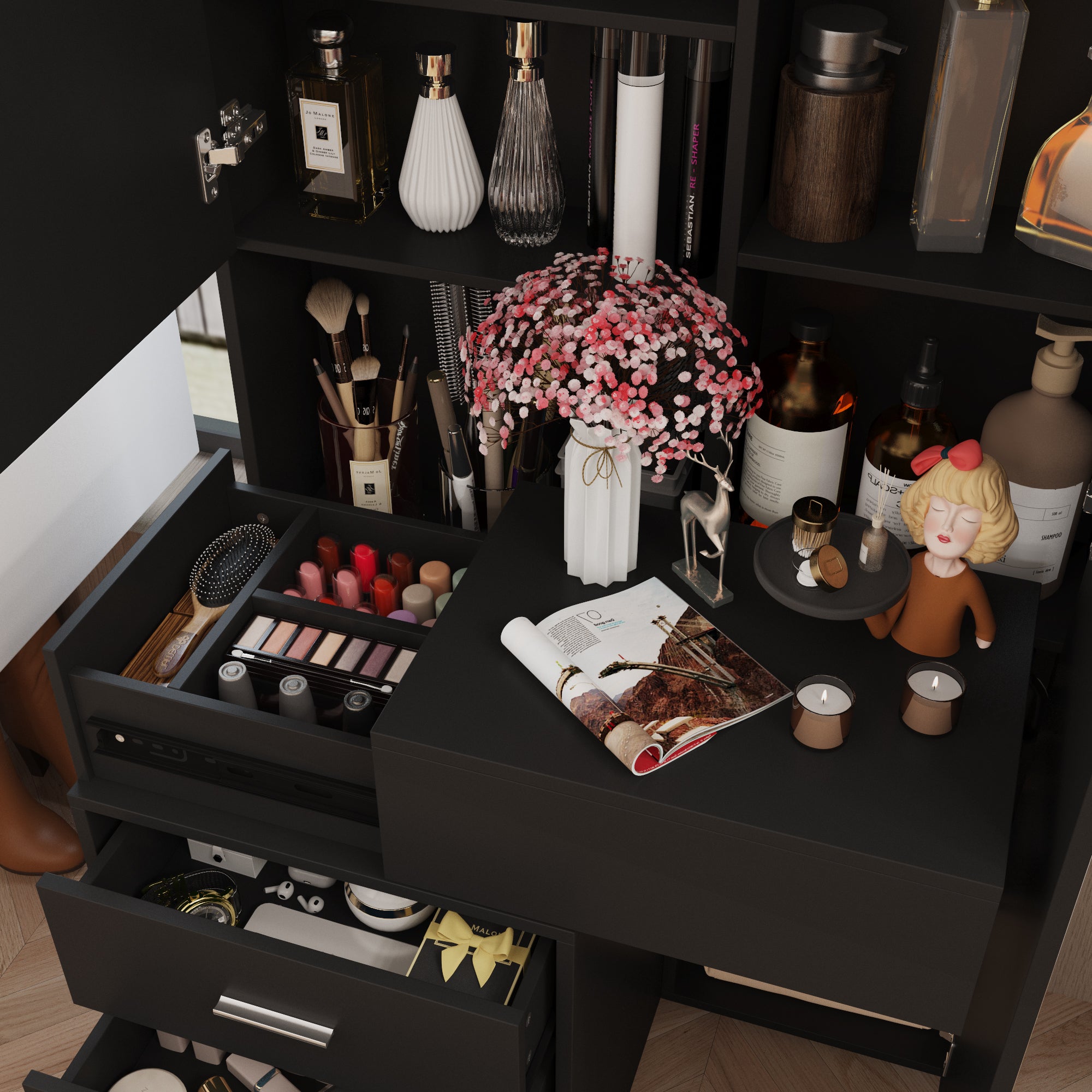 63'' H 3 Drawer Armoire Wardrobe With Adjustable LED Dressing Mirror