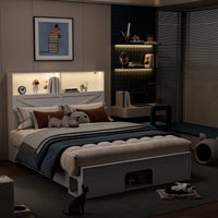 80.7" Modern Beige Storage Bed with USB Port and Light Strip