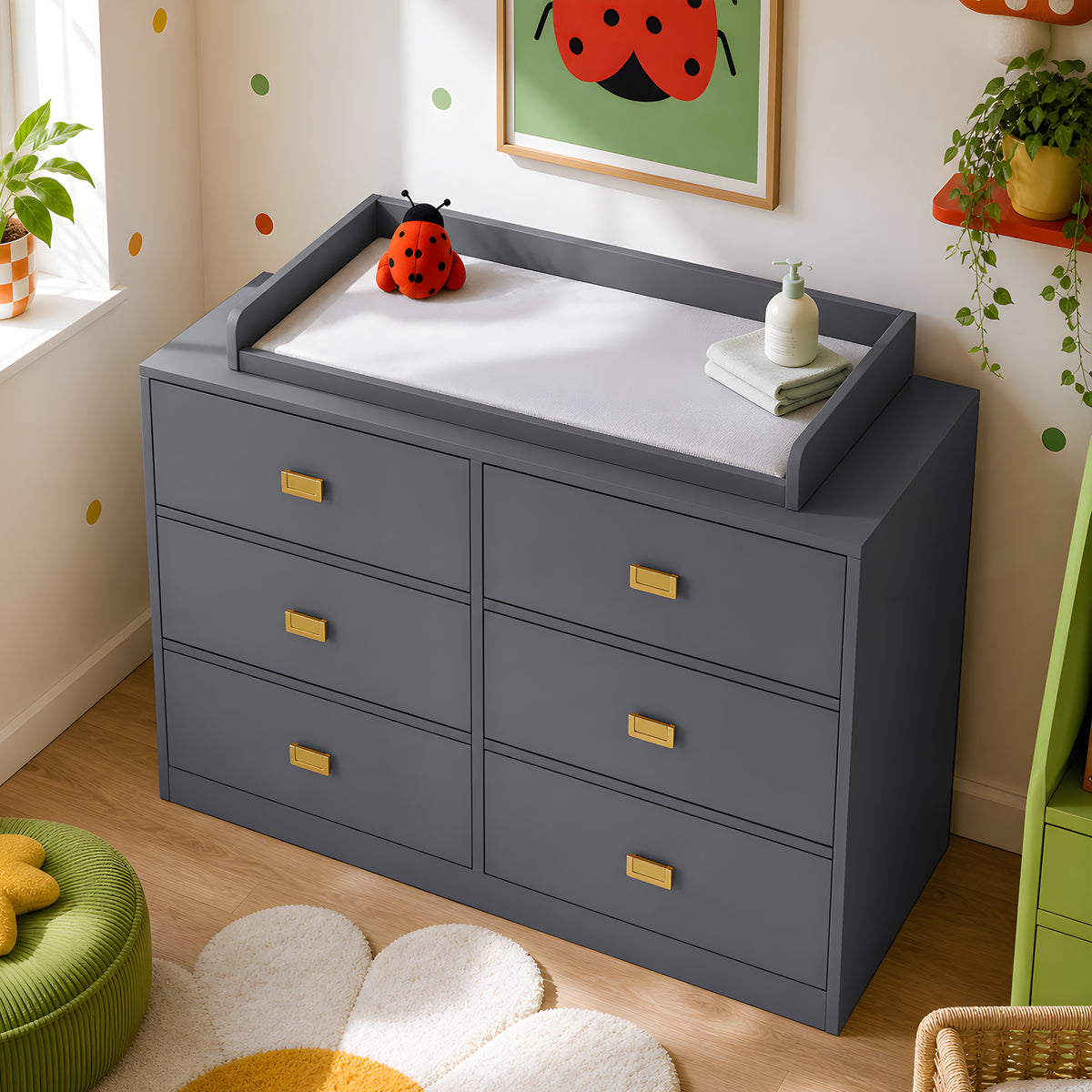 45.1" Modern White/Gray Changing Table Nursery Dresser with 6 Drawers