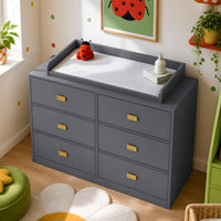 45.1" Modern White/Gray Changing Table Nursery Dresser with 6 Drawers