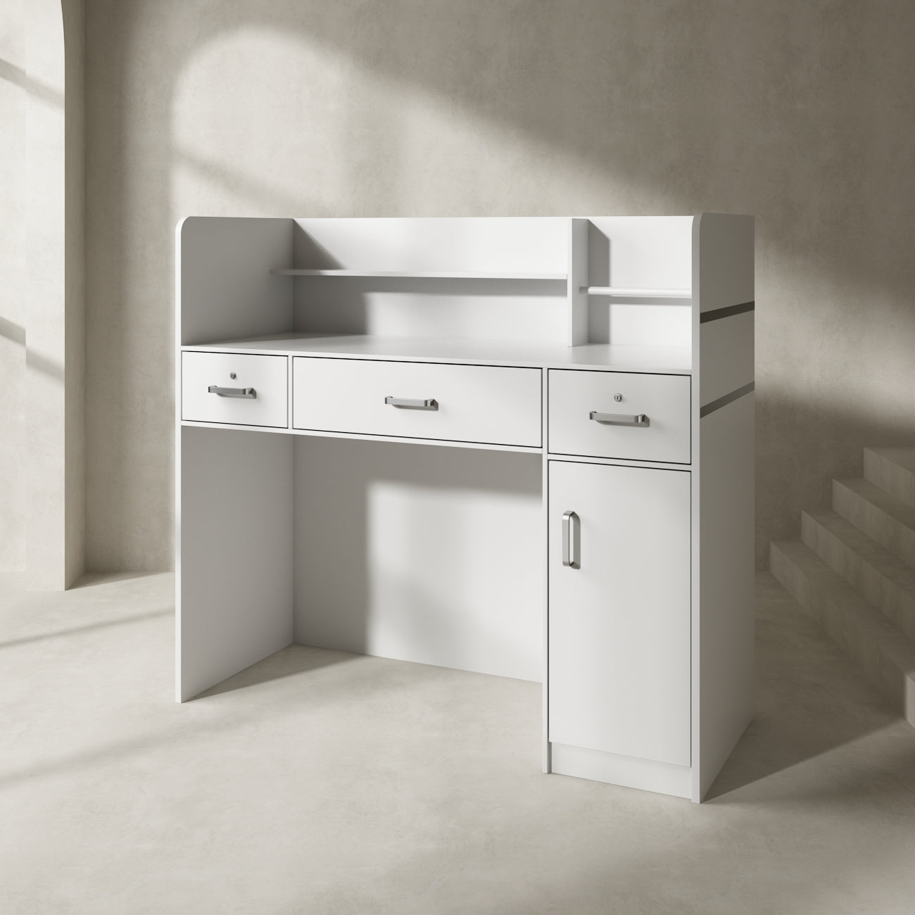 Modern Wooden Reception Desk Computer Table with Filing Cabinet Lockable Storage 47"W