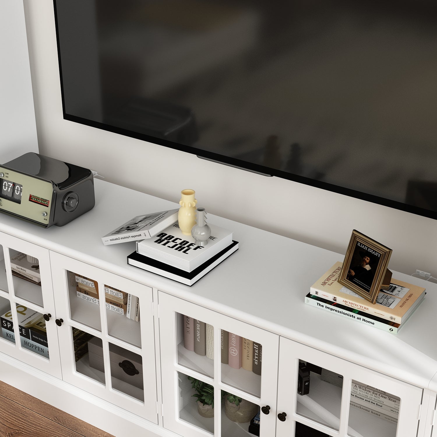 125 '' W Entertainment Center With Storage Cabinets And Glass Doors