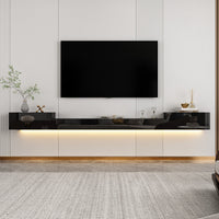 110" Modern Minimalist Black TV Stand Floating High Gloss TV Stand With LED Light