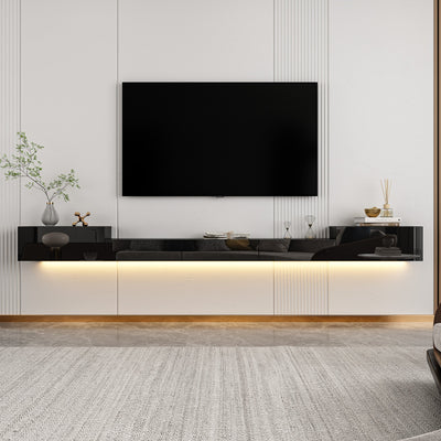 110" Modern Minimalist Black TV Stand Floating High Gloss TV Stand With LED Light