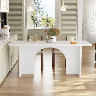 74.8" Modern Minimalist White Dining Table With Arched, Openwork Legs