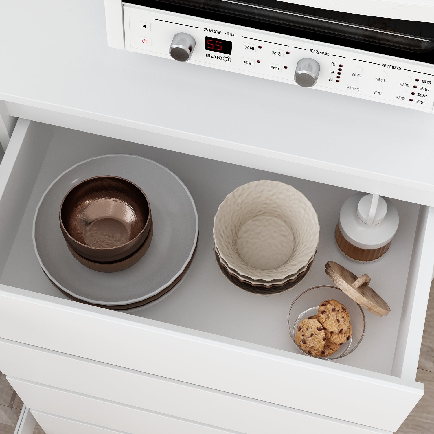 Storage Sideboard Cabinet Cupboard with Drawers and Glass Doors for Kitchen Organization