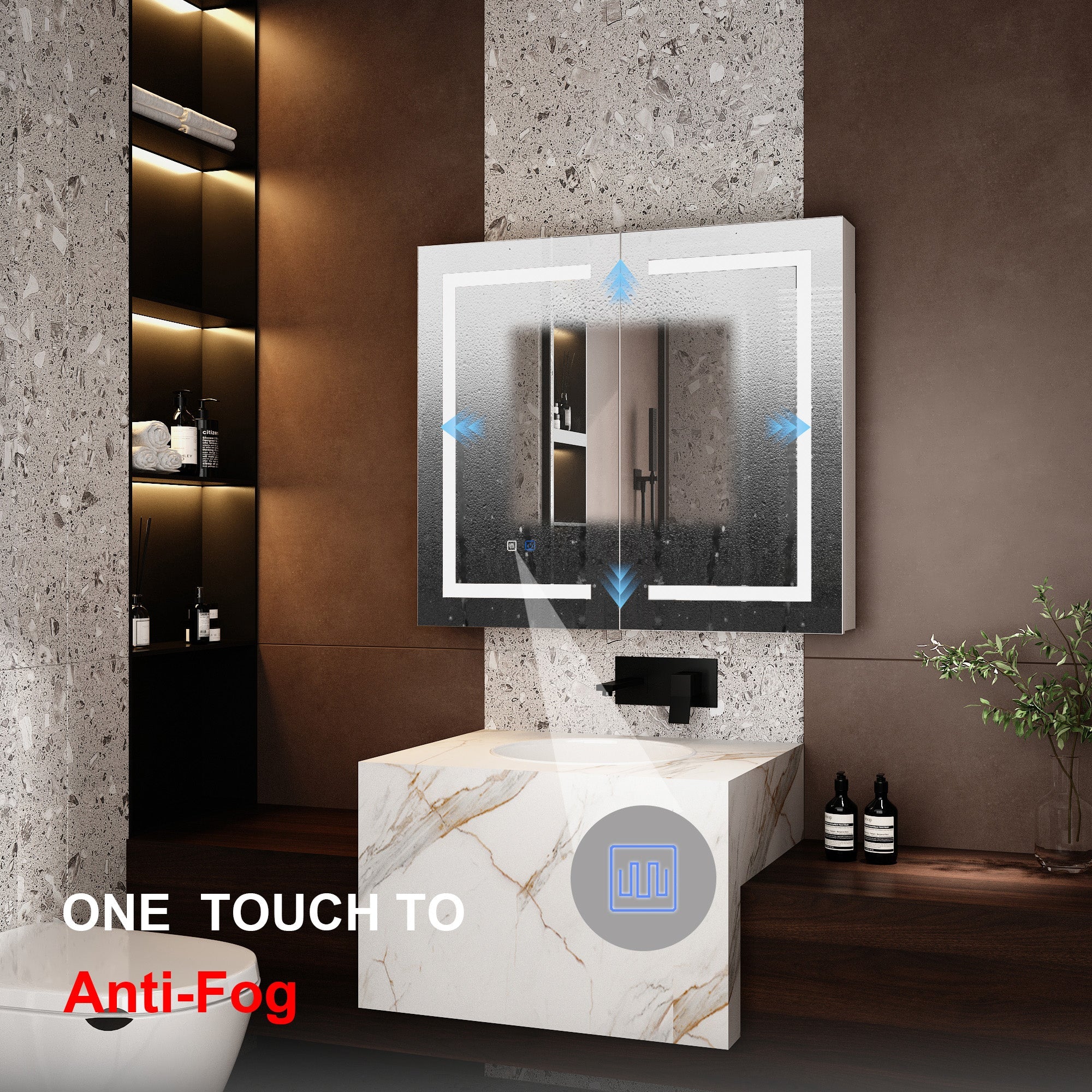 35.4'' W 31.5'' H Surface Frameless Medicine Cabinet with Mirror and 3 Fixed Shelves