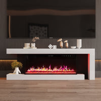 66.9" Modern White Electronic Fireplace with TV Stand