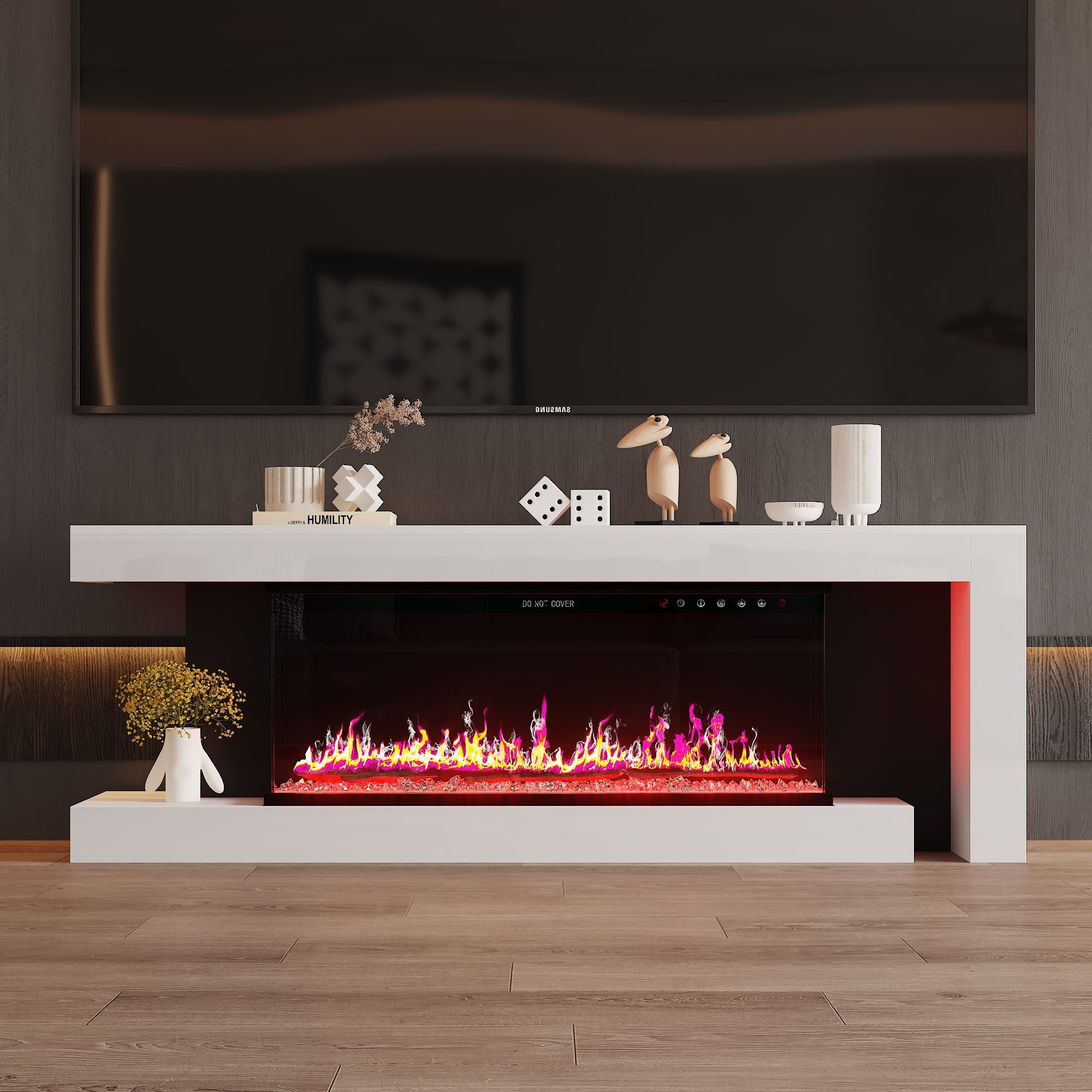 66.9 inches Modern White Electronic Fireplace with TV Stand