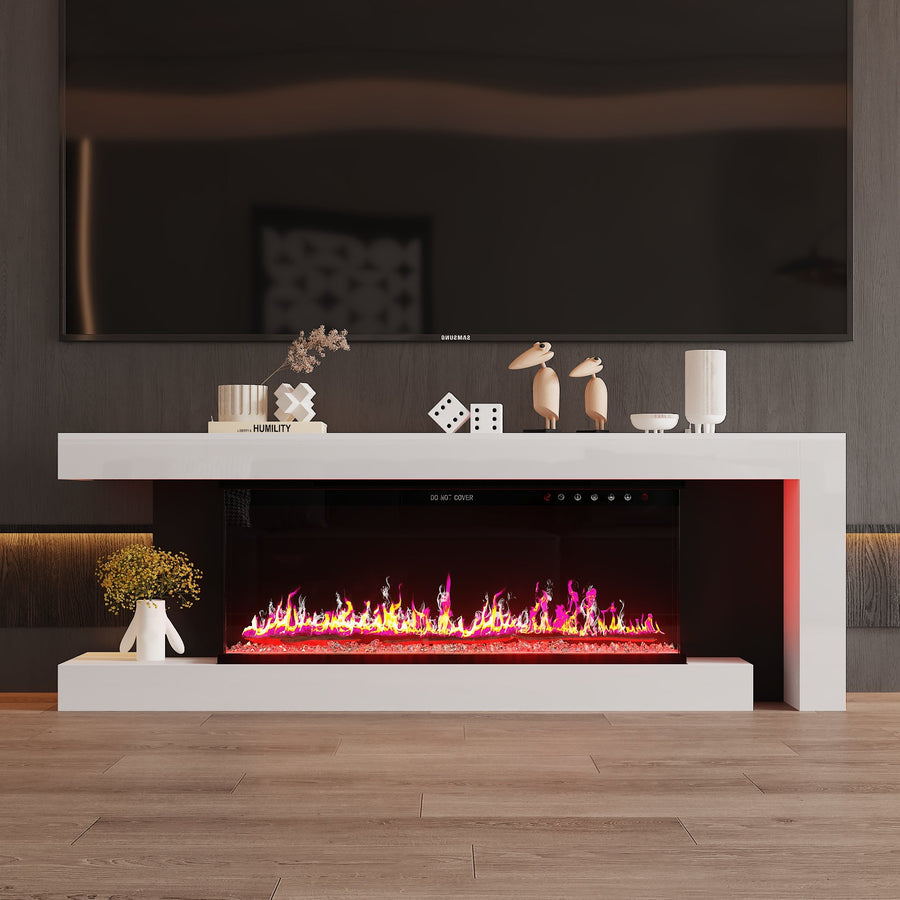 66.9" Modern White Electronic Fireplace with TV Stand