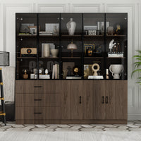 Geyma 78.7" Modern Brown Display Case with LED Lights & 4 Tempered Glass Doors