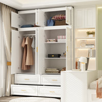 Family Cabinet Wardrobe Bedroom Armoire Home Closet 4 Doors and Drawers