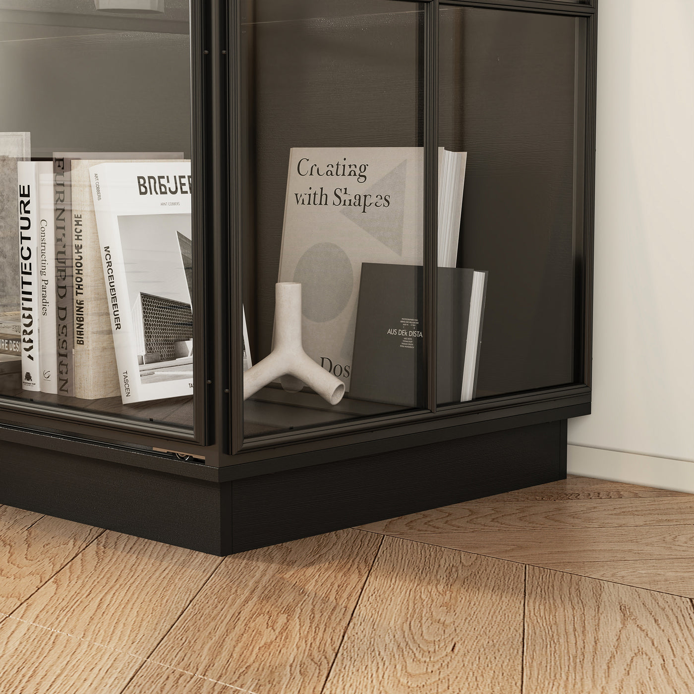48.1" Modern Black 4-Tier Display Cabinet With Glass Doors and Lights