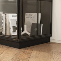 48.1" Modern Black 4-Tier Display Cabinet With Glass Doors and Lights