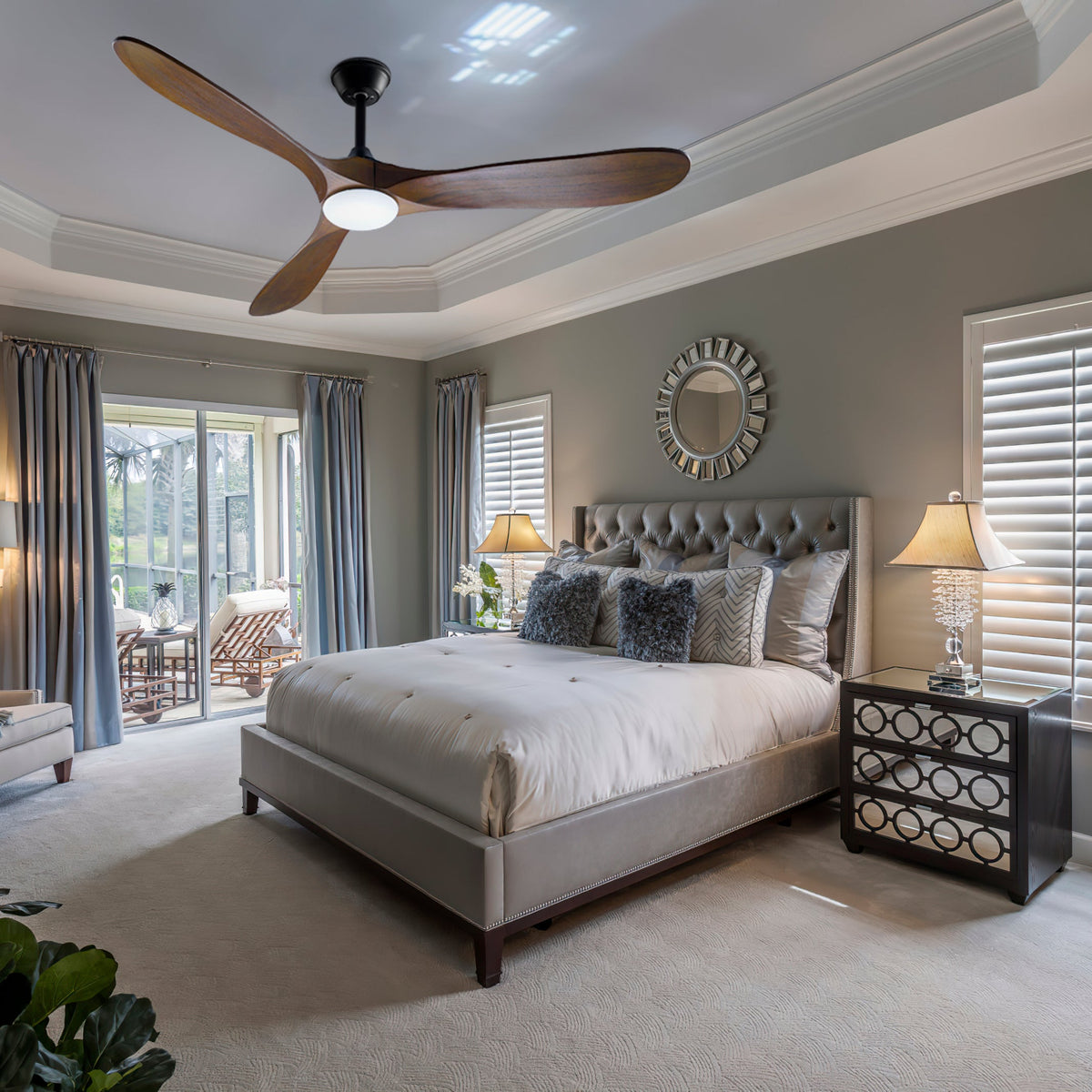 59.8" Modern Minimalist Ceiling Fan with Lights, Remote Control, 3 Reversible Wood Blades and 2 Down Rods